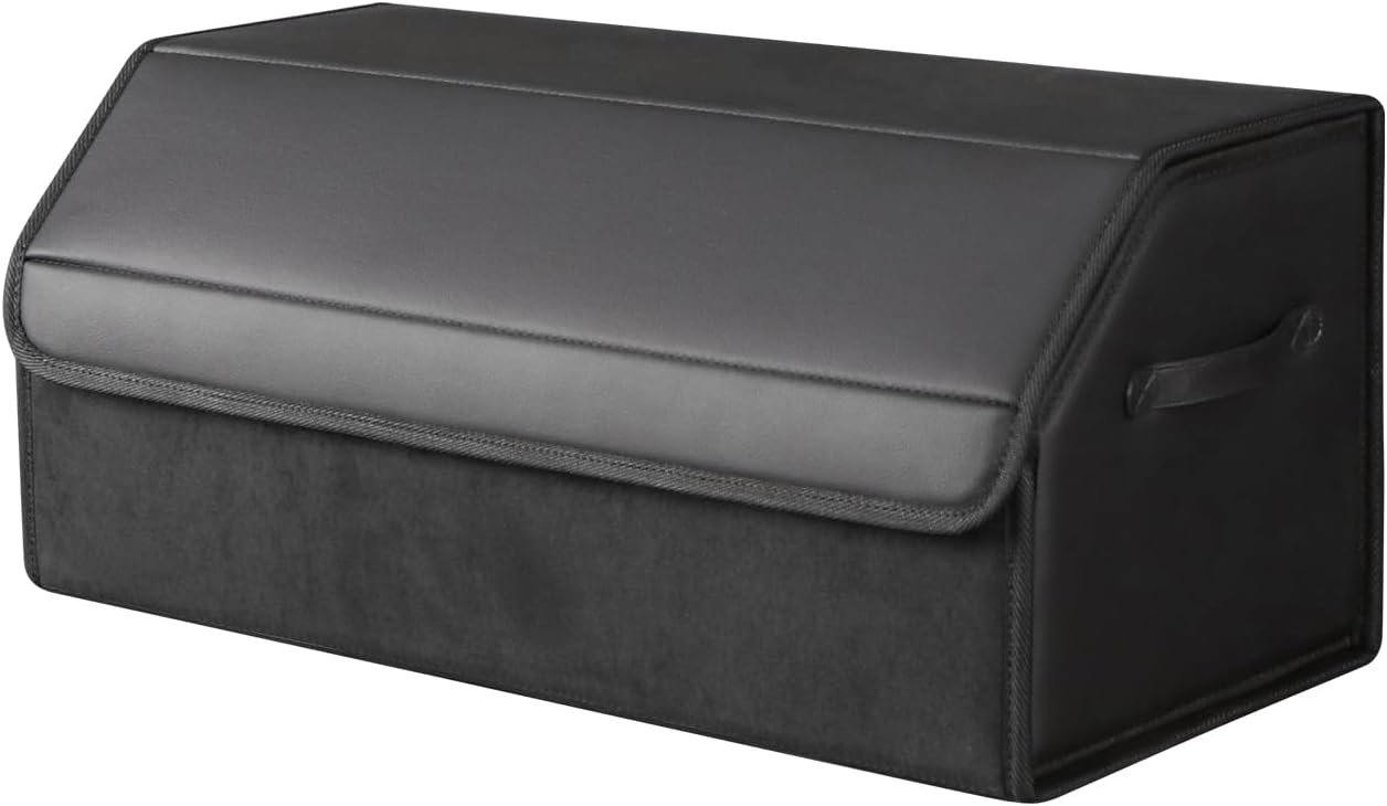car organizers and storage for SUV,trunk organizer for sedan, leather foldable sleek box with lid,collapsible cargo bins, tool accessories containers,Collapsible Suede velvet (22 inch Covered)