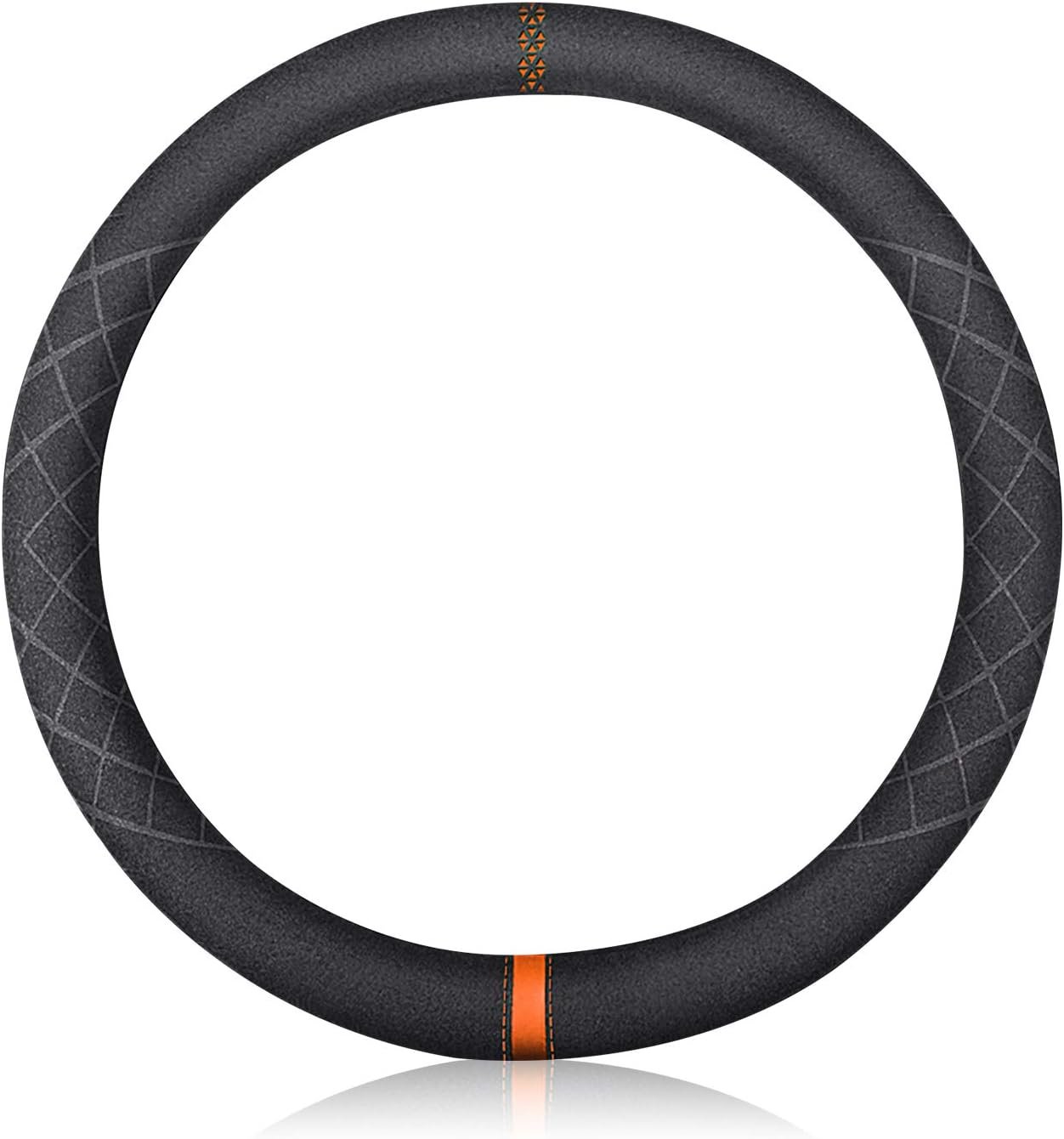 Sport Microfiber Suede Velvet Car Steering Wheel Cover Non-Slip Car Steering Wheel Protector Winter Warm Universal for Diameter 38cm(15") (Black Brown)