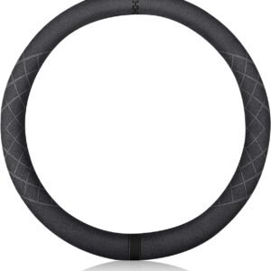 Sport Microfiber Suede Velvet Car Steering Wheel Cover Non-Slip Car Steering Wheel Protector Winter Warm Universal for Diameter 38cm(15") (Black)
