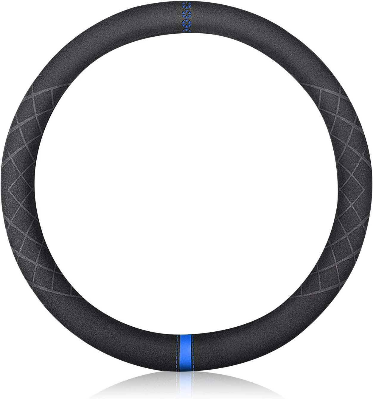 Sport Microfiber Suede Velvet Car Steering Wheel Cover Non-Slip Car Steering Wheel Protector Winter Warm Universal for Diameter 38cm(15") (Black Blue)