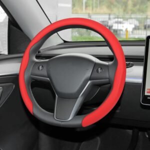 Leather Steering Wheel Cover, Universal 15 Inch Premium Non-Slip Steering Wheel Cover Red