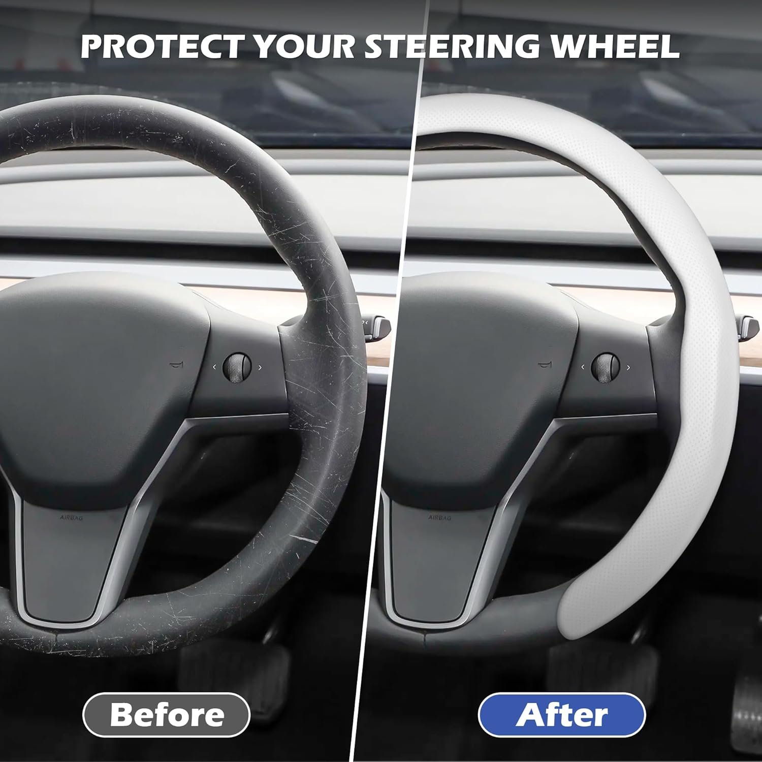 Leather Steering Wheel Cover, Universal 15 Inch Premium Non-Slip Steering Wheel Cover White - Image 2