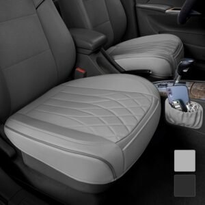 2 Pack Leather Front Car Seat Cover Bottom Car Seat, Universal Anti-Slip Driver Car Seat Protectors with Storage Pocket, Waterproof Bottom Auto Seat Cushion Pad Mat for Most Vehicles(Gray)