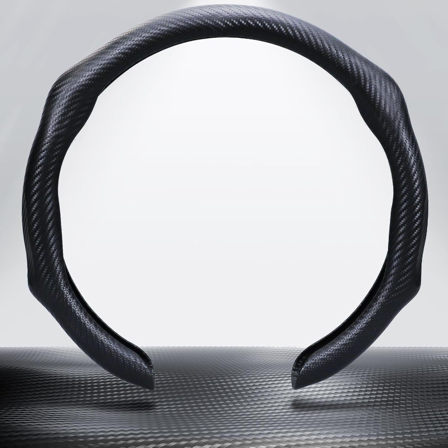 Car Steering Wheel Cover, Carbon Fiber Steering Wheel Protector 5D Sport Non-Slip, Comfortable & Breathable Car Interior Decoration, Universal Fit 14.5"-15" Steering Wheel