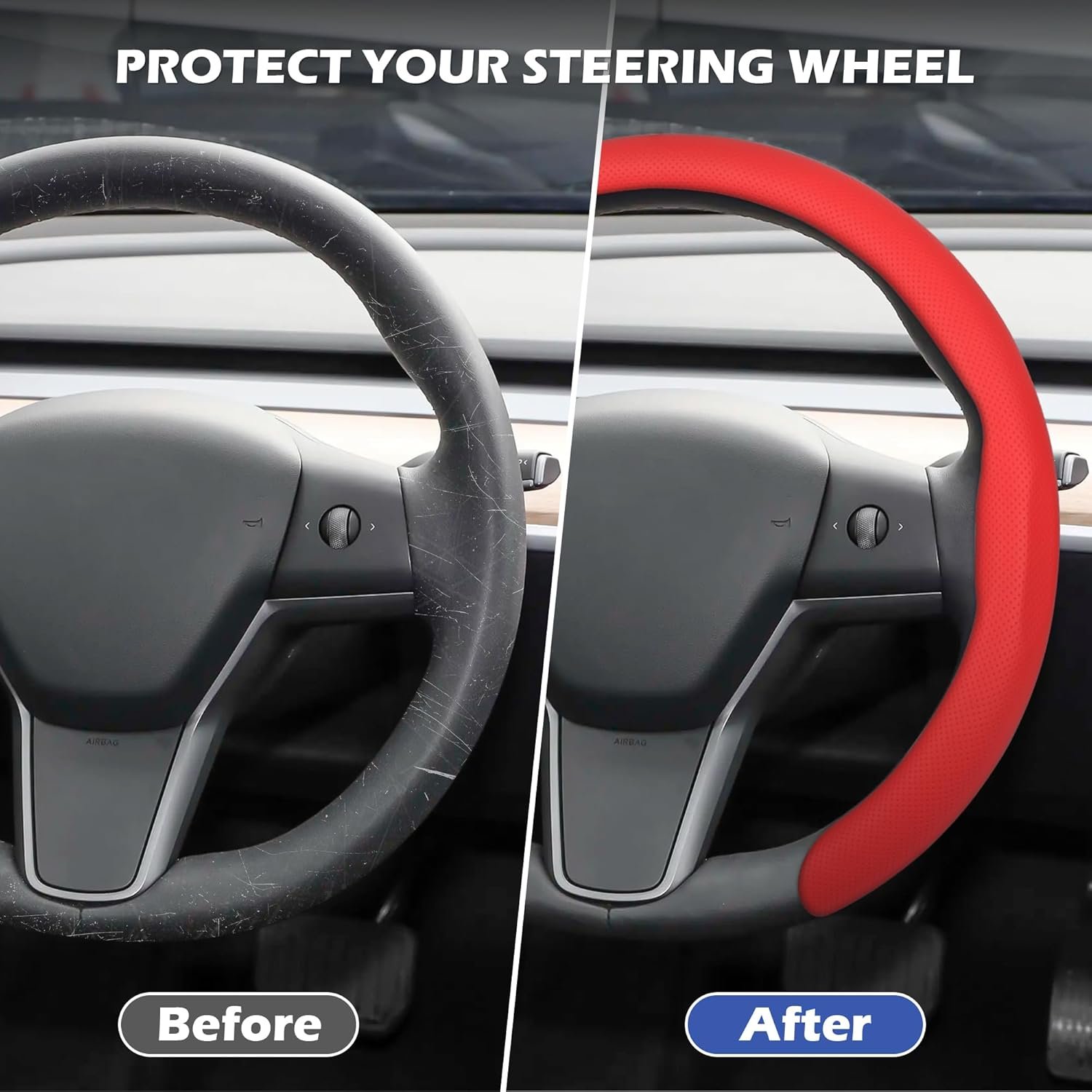 Leather Steering Wheel Cover, Universal 15 Inch Premium Non-Slip Steering Wheel Cover Red - Image 2