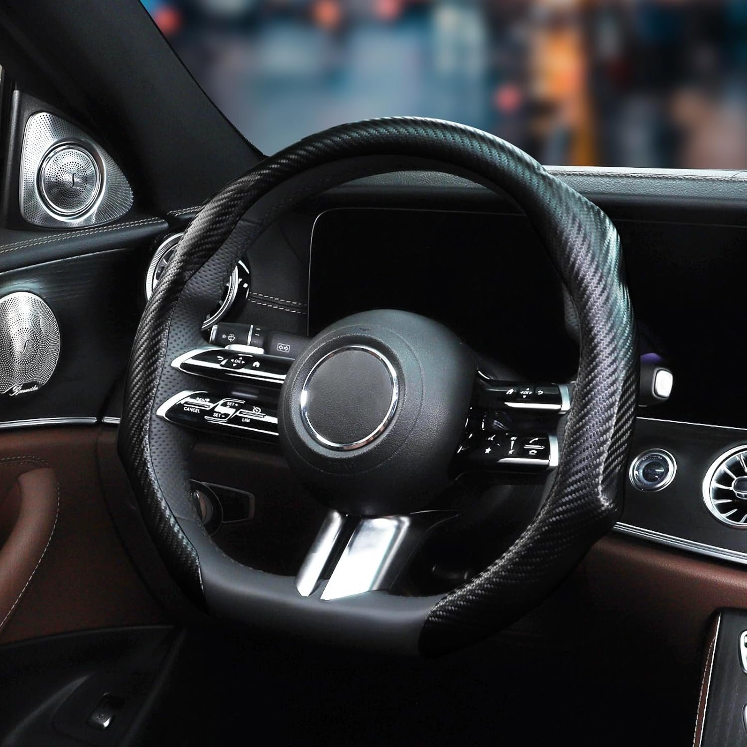 Car Steering Wheel Cover, Carbon Fiber Steering Wheel Protector 5D Sport Non-Slip, Comfortable & Breathable Car Interior Decoration, Universal Fit 14.5"-15" Steering Wheel - Image 2