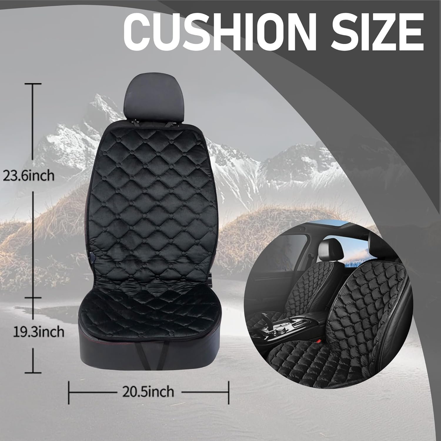 Driver or Passenger Side Seat Cushion for Full Back and Seat Comfortable Seat Cover with Full Back, Universal Seat Cushion for Seat in Winter-Black - Image 2