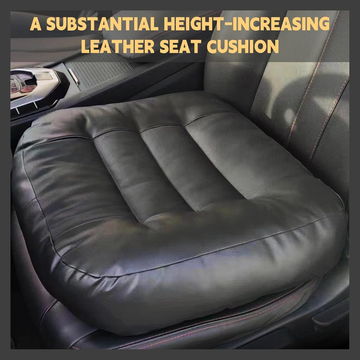 Car Booster Seat Cushion, Extra Large Thick Leather Cushions for Adult Driving, Heightening Seat Car Seat Mat for Trucks Driver, SUVs, Home Office Chairs Wheelchairs(Black) - Image 2