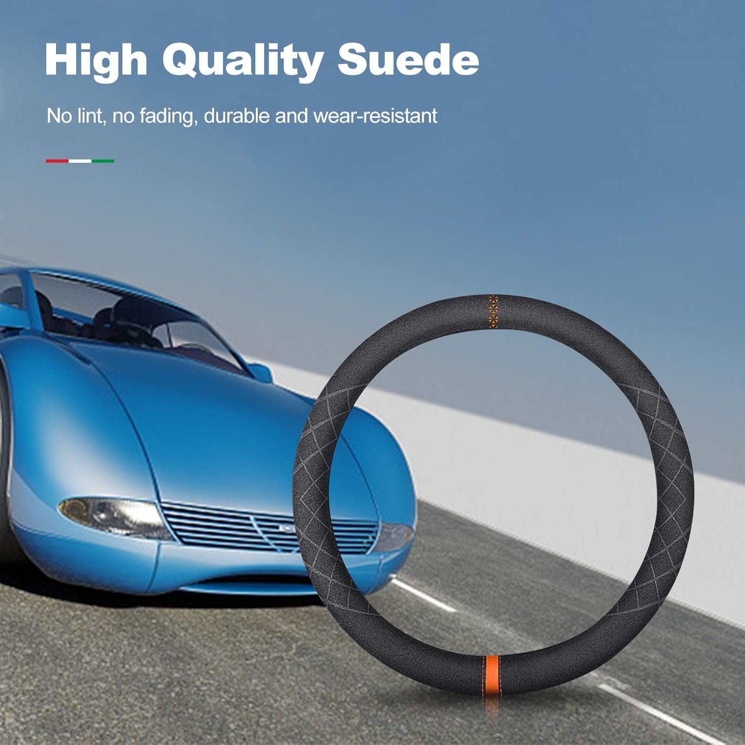 Sport Microfiber Suede Velvet Car Steering Wheel Cover Non-Slip Car Steering Wheel Protector Winter Warm Universal for Diameter 38cm(15") (Black Brown) - Image 2