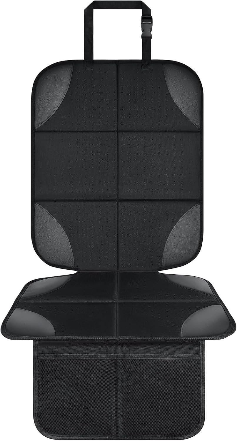 Baby Car Seat Protectors for Child Car Seat, Baby Car Seat Cover Waterproof 600D Fabric Padding Non-Slip Backing 2 Mesh Pockets, Carseat Protector for Travel Vehicles Baby Pets (Black-1pcs)