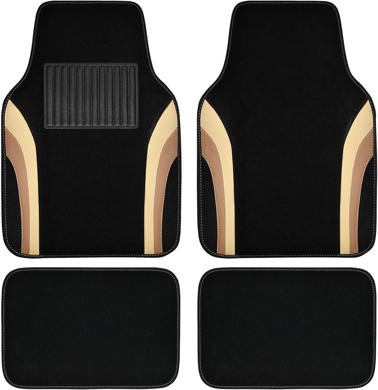 Beige Leather Car Floor Mats, Sporty Waterproof Car Carpet,Universal Automotive Floor Mats Fit for Sedans, Cars, Mid Trucks, Vans, SUV, Set of 4 (Black and Beige)