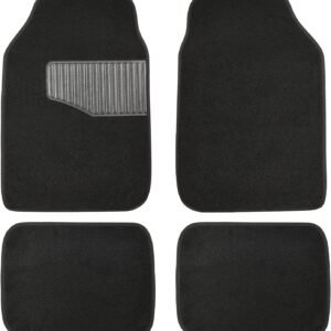 Universal Fit Rubber Carpet Floor Mats For Car SUV Van & Truck, 4 count (Pack of 1), Black, 25"L x 17.5"W (Front), 13"L x 17.5"W(Rear)