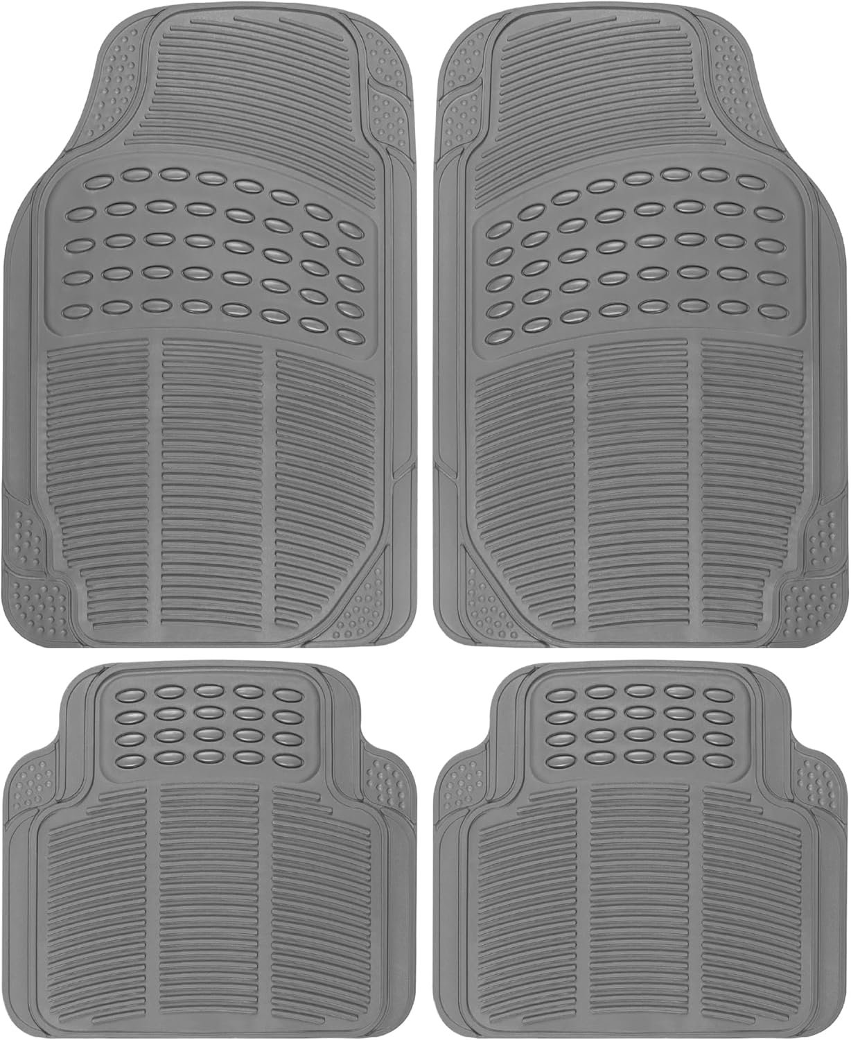 All Weather Rubber Floor Mats for Car SUV & Truck - 4 Pieces Set (Front & Rear), Trimmable, Heavy Duty Protection (Grey), 1 Count (Pack of 1)
