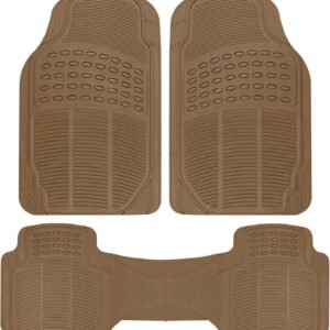 Floor Mats for Cars Trucks SUV, 3-Piece All-Weather Car Mats with Universal Fit Design, Durable Car Floor Mats with Capture Ridges, Waterproof Rubber Floor Mats for Cars (Beige)