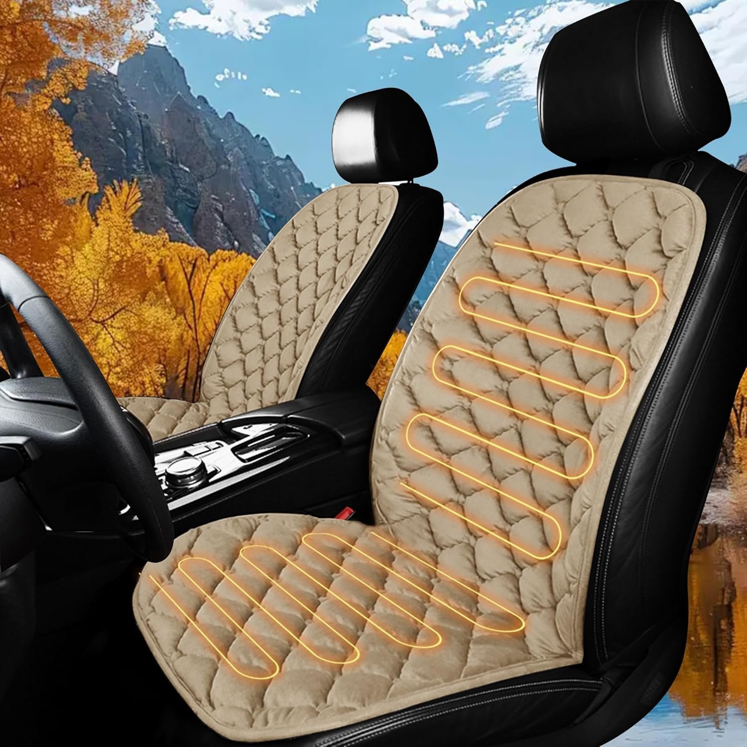 Driver or Passenger Side Seat Cushion for Full Back and Seat Comfortable Seat Cover with Full Back, Universal Seat Cushion for Seat in Winter-Beige