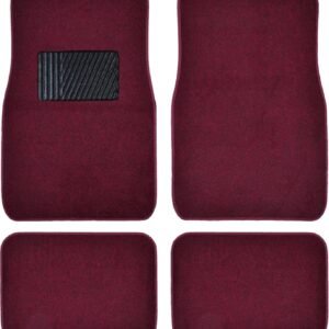 Premium Burgundy Carpet Floor Mats for Cars - Universal Fit Interior 4-Piece Car Mats Full Set with Vinyl Heel Pad Protector - Cute Car Accessories Interior Floor Covers for SUVs & Trucks