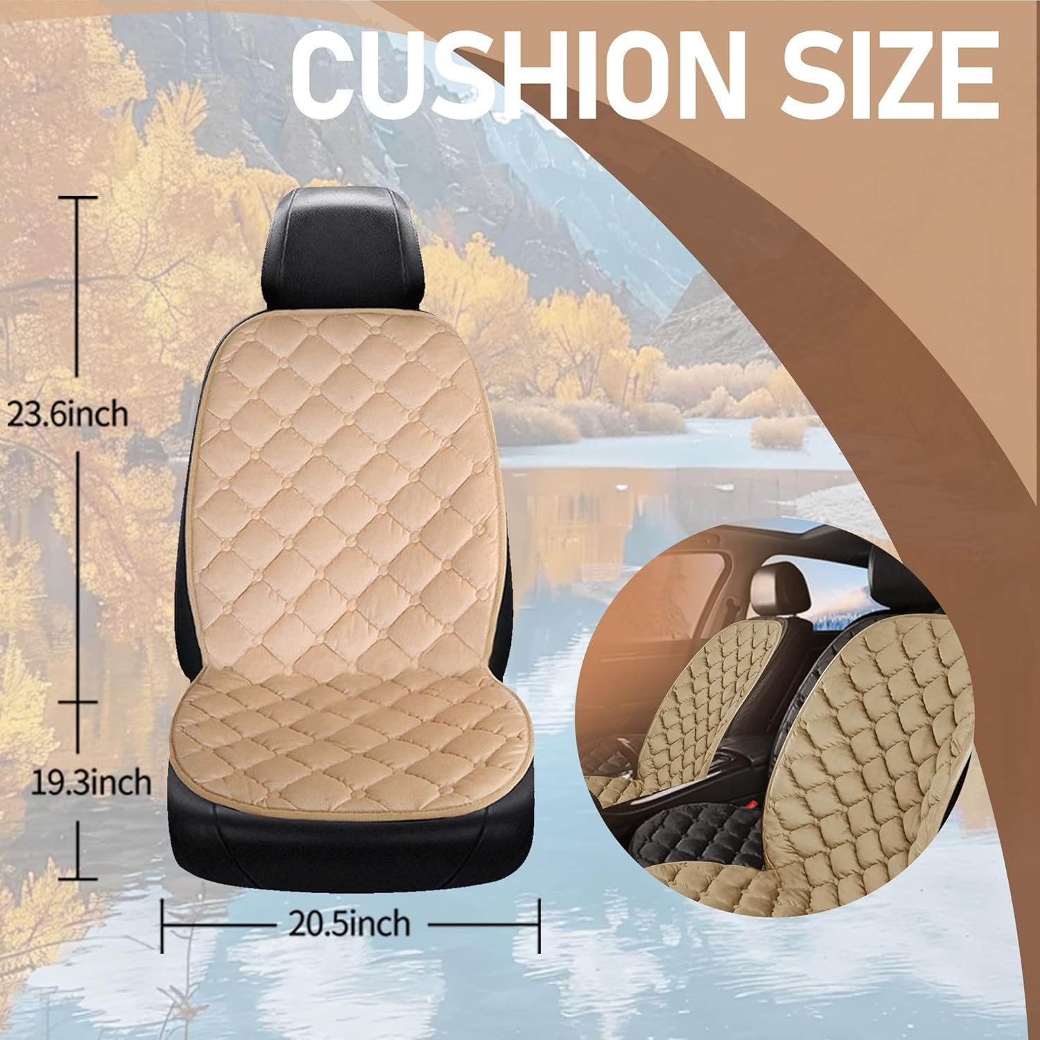 Driver or Passenger Side Seat Cushion for Full Back and Seat Comfortable Seat Cover with Full Back, Universal Seat Cushion for Seat in Winter-Beige - Image 2